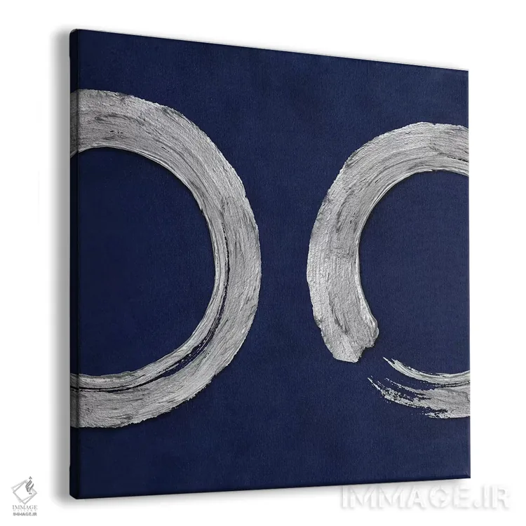 تابلو دایره ذن نقرهای روی زمینه آبی ۲ اثر الی رابرتز - نمای پرسپکتیو محصول