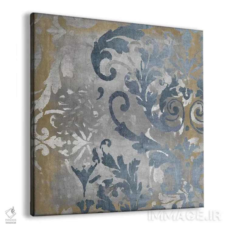 تابلو نقش دمسک نقرهای و طلایی ۲ اثر الی رابرتز - نمای پرسپکتیو محصول