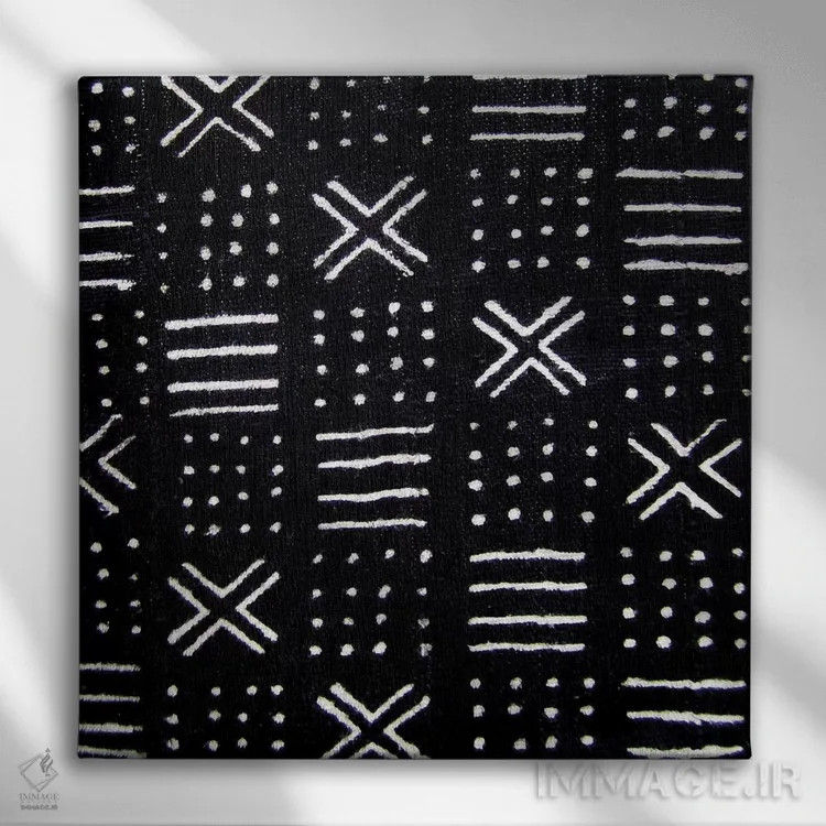 تابلو طراحی هندسی با پارچهی گلآلود سیاه III اثر الی رابرتز - نمای روبهرو روی دیوار