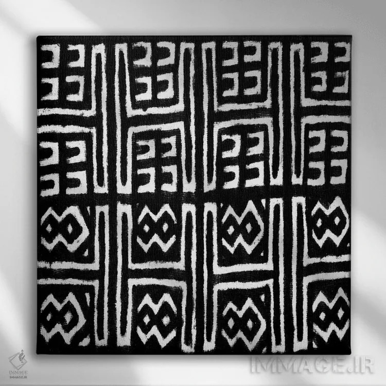 تابلو طراحی هندسی با پارچهی گلآلود سیاه VII اثر الی رابرتز - نمای روبهرو روی دیوار