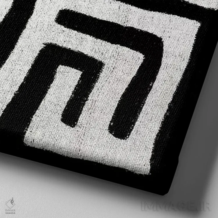 تابلو طراحی هندسی با پارچهی گلآلود سیاه I اثر الی رابرتز - نمای نزدیک بافت بوم