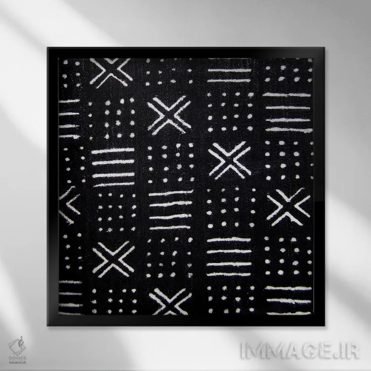 تابلو طراحی هندسی با پارچهی گلآلود سیاه III اثر الی رابرتز - نمای قابدار مشکی