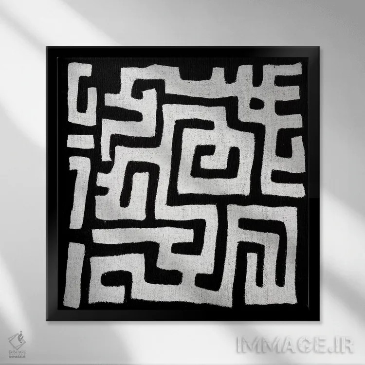 تابلو طراحی هندسی با پارچهی گلآلود سیاه I اثر الی رابرتز - نمای قابدار مشکی