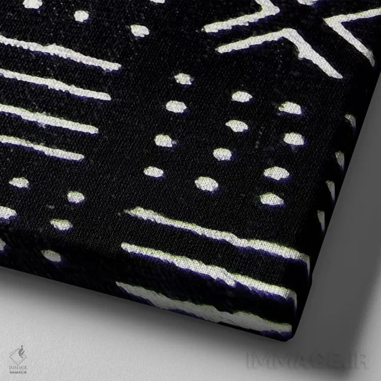 تابلو طراحی هندسی با پارچهی گلآلود سیاه III اثر الی رابرتز - نمای نزدیک بافت بوم