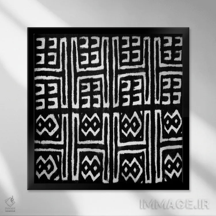 تابلو طراحی هندسی با پارچهی گلآلود سیاه VII اثر الی رابرتز - نمای قابدار مشکی