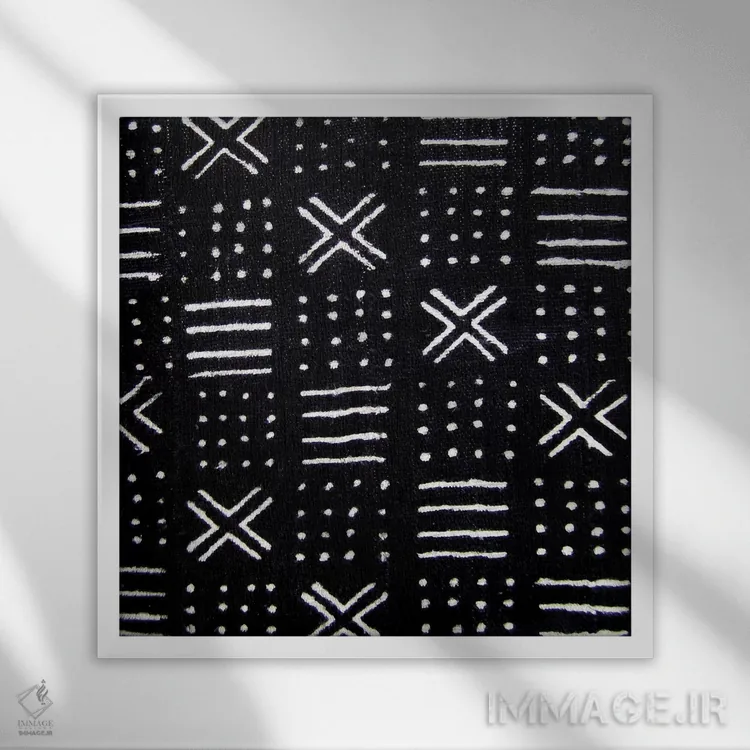 تابلو طراحی هندسی با پارچهی گلآلود سیاه III اثر الی رابرتز - نمای قابدار سفید