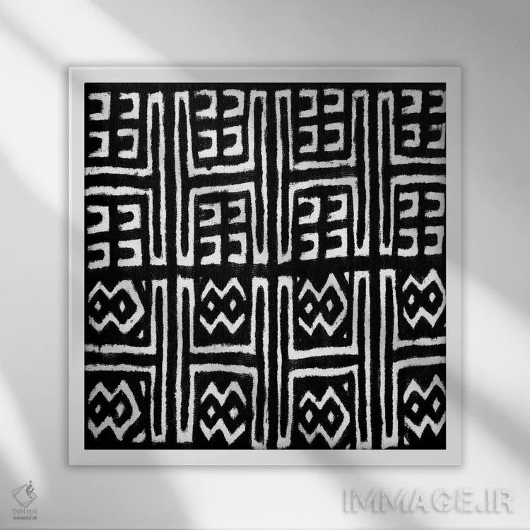 تابلو طراحی هندسی با پارچهی گلآلود سیاه VII اثر الی رابرتز - نمای قابدار سفید