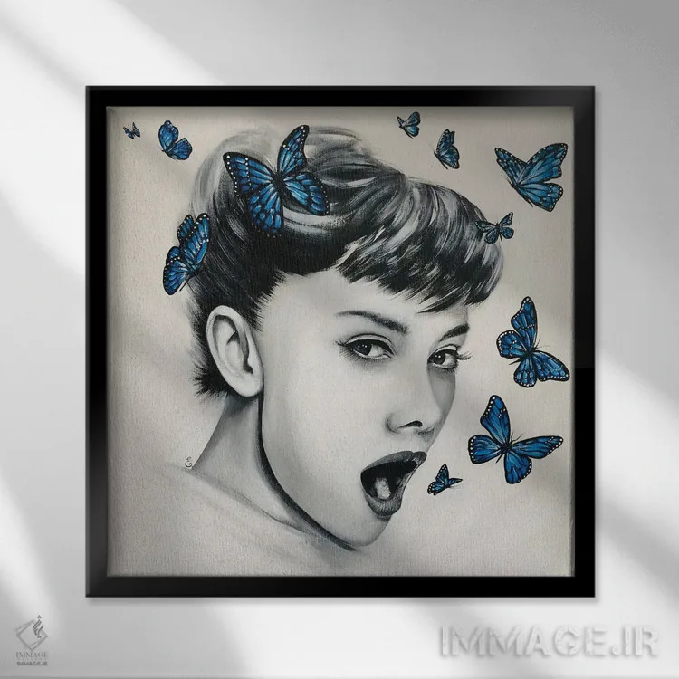 تابلو اثر پروانهای اثر استل باربه - نمای قابدار مشکی