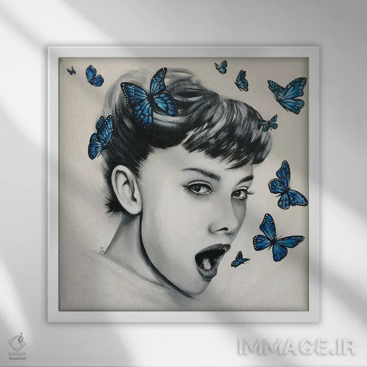 تابلو اثر پروانهای اثر استل باربه - نمای قابدار سفید