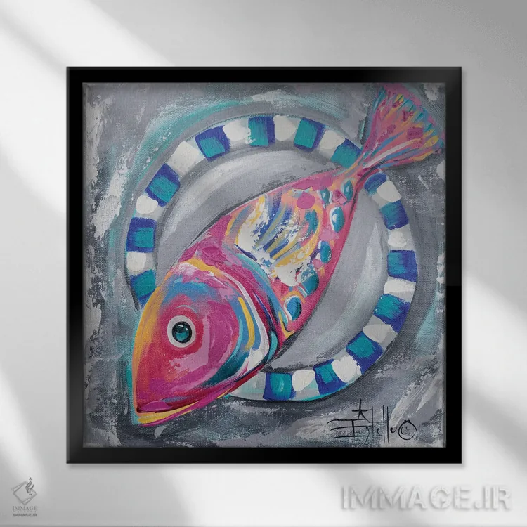 تابلو غذای ماهی اثر استل گرنگس - نمای قابدار مشکی