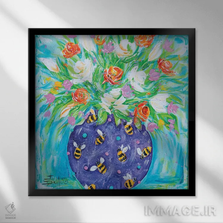 تابلو زنبور فروتن و مهربان اثر استل گرنگس - نمای قابدار مشکی