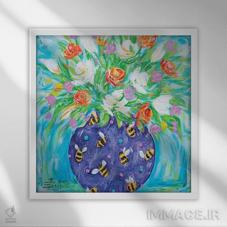 تابلو زنبور فروتن و مهربان اثر استل گرنگس - نمای قابدار سفید