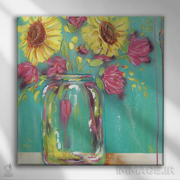 تابلو گلهای شیشه میسون اثر استل گرنگس - نمای روبهرو روی دیوار