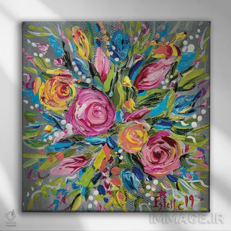 تابلو دسته گل بهاری اثر استل گرنگس - نمای روبهرو روی دیوار