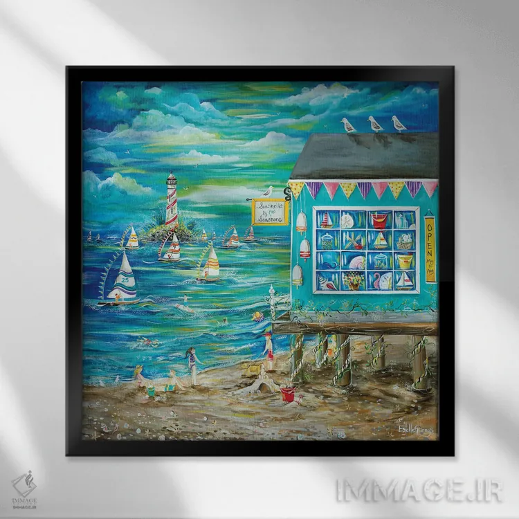 تابلو صدف کنار ساحل اثر استل گرنگس - نمای قابدار مشکی