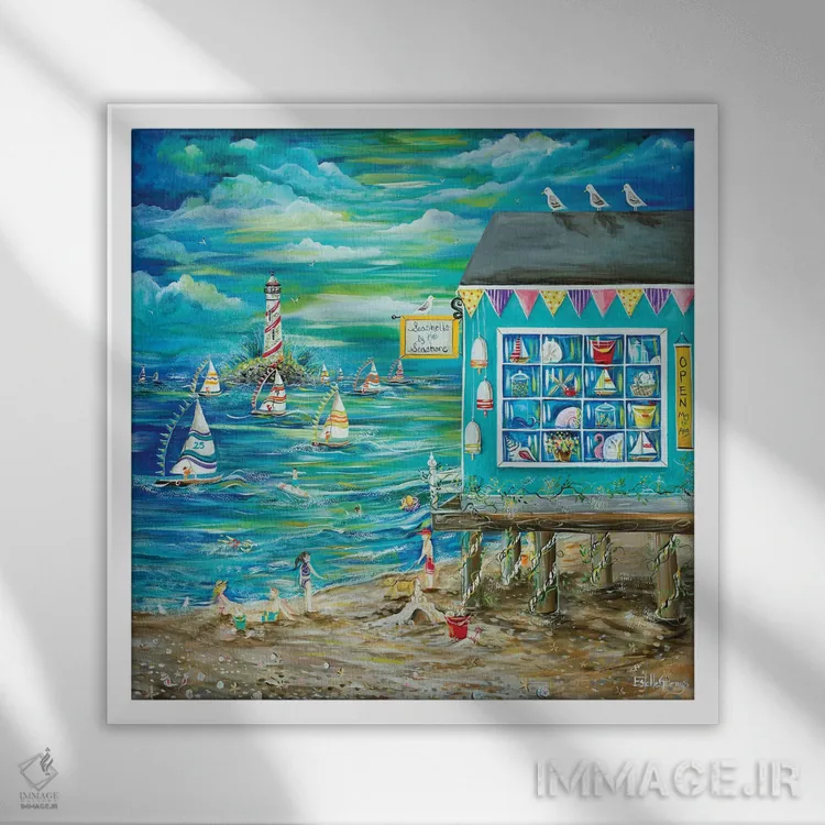 تابلو صدف کنار ساحل اثر استل گرنگس - نمای قابدار سفید