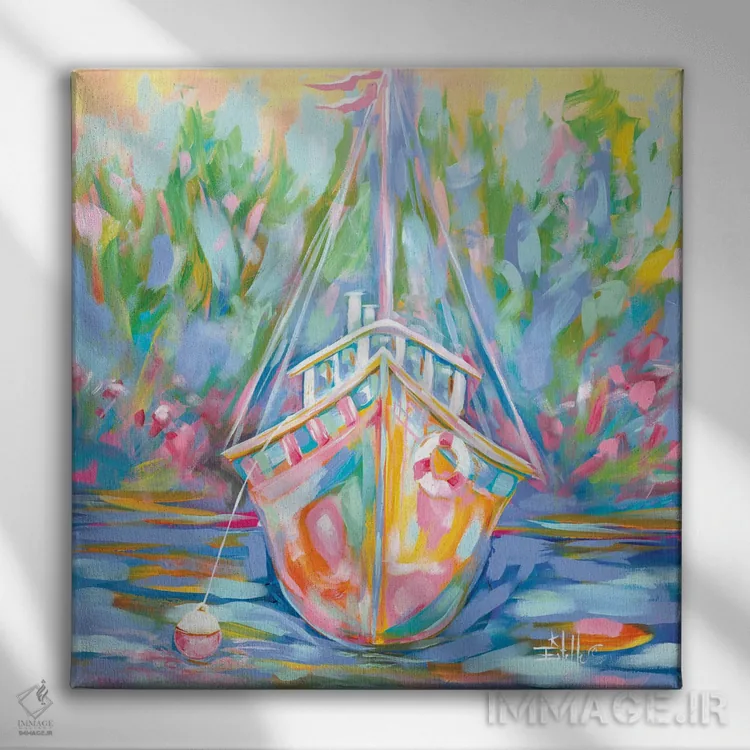 تابلو قایق در انتظار اثر استل گرنگس - نمای روبهرو روی دیوار