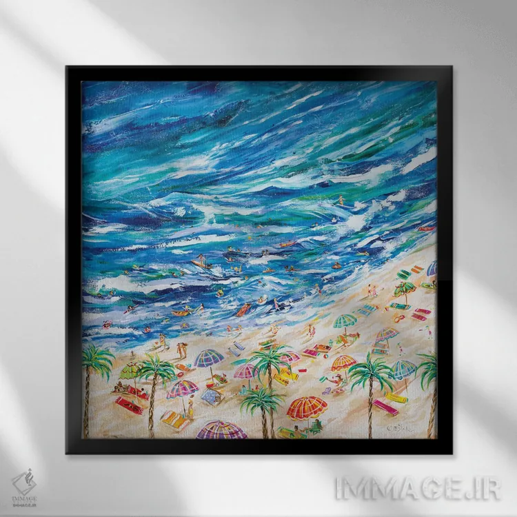 تابلو یک روز در ساحل اثر استل گرنگس - نمای قابدار مشکی