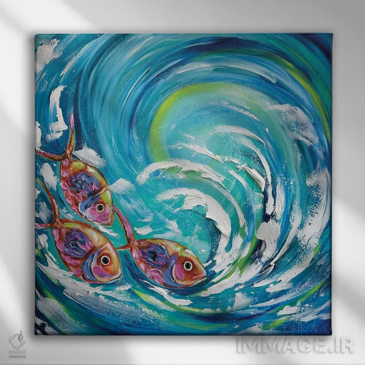 تابلو هماهنگی آبی اثر استل گرنگس - نمای روبهرو روی دیوار