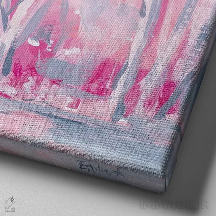 تابلو خانه کوچک صورتی اثر استل گرنگس - نمای نزدیک بافت بوم