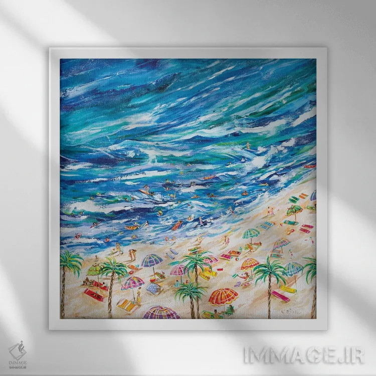 تابلو یک روز در ساحل اثر استل گرنگس - نمای قابدار سفید