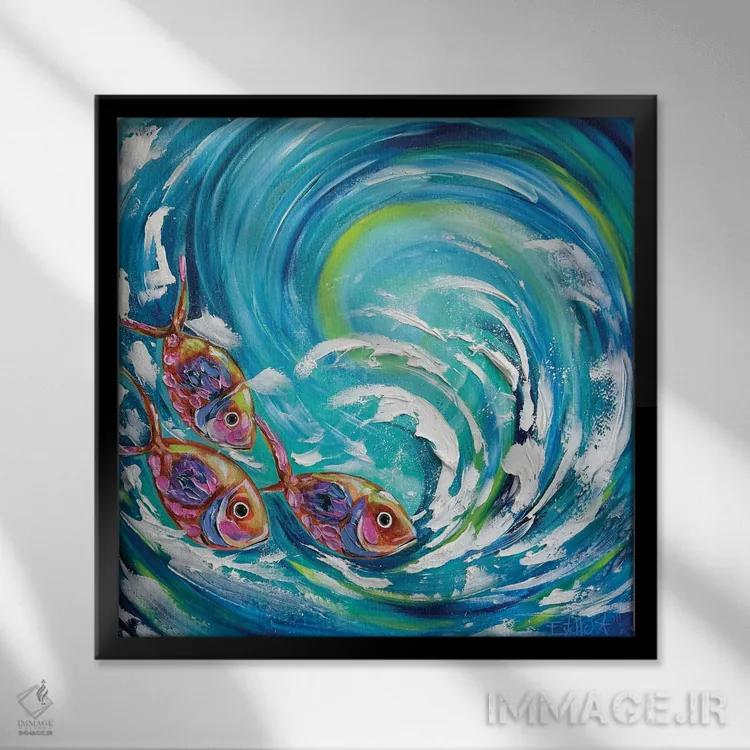 تابلو هماهنگی آبی اثر استل گرنگس - نمای قابدار مشکی