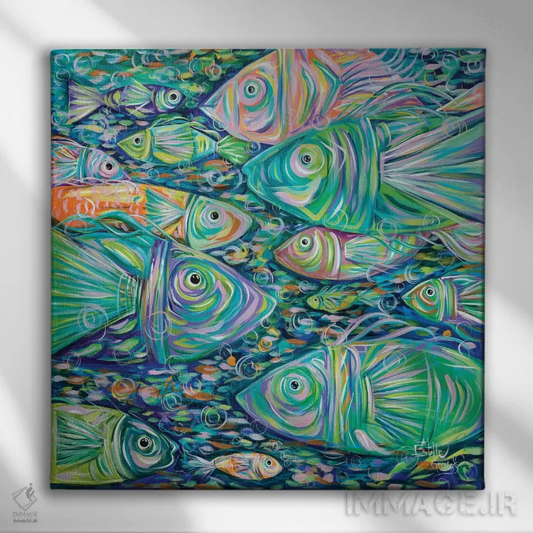 تابلو دسته ماهیها اثر استل گرنگس - نمای روبهرو روی دیوار