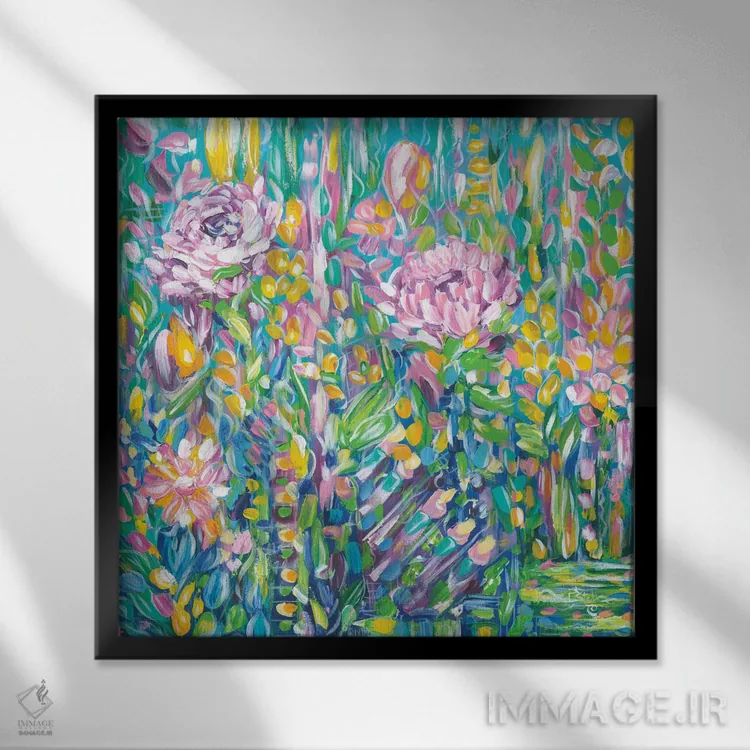 تابلو مزرعهای از گلها اثر استل گرنگس - نمای قابدار مشکی