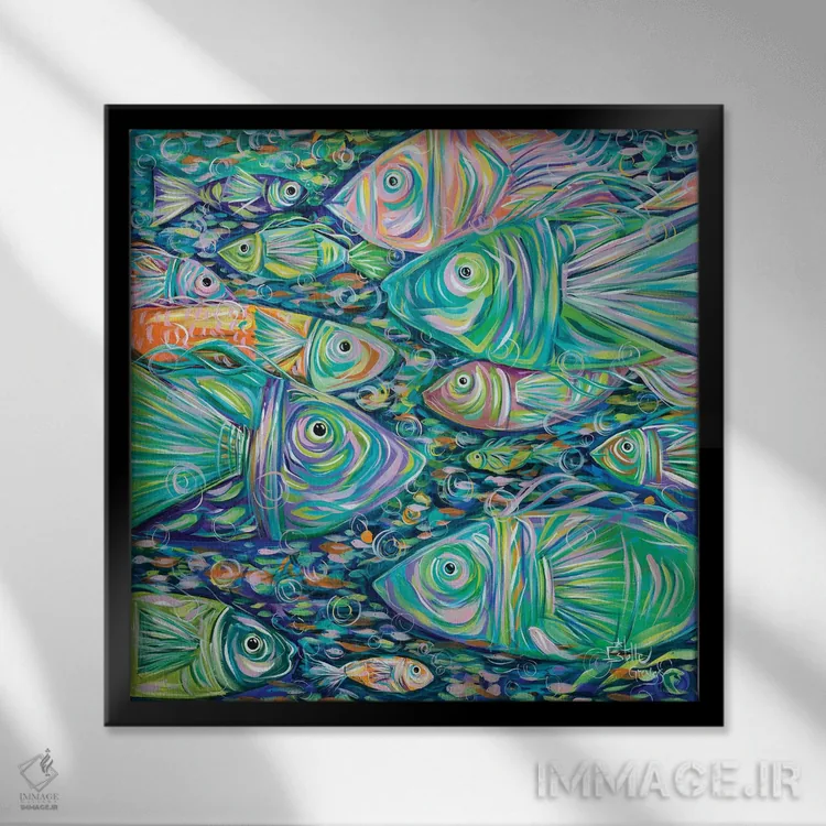 تابلو دسته ماهیها اثر استل گرنگس - نمای قابدار مشکی