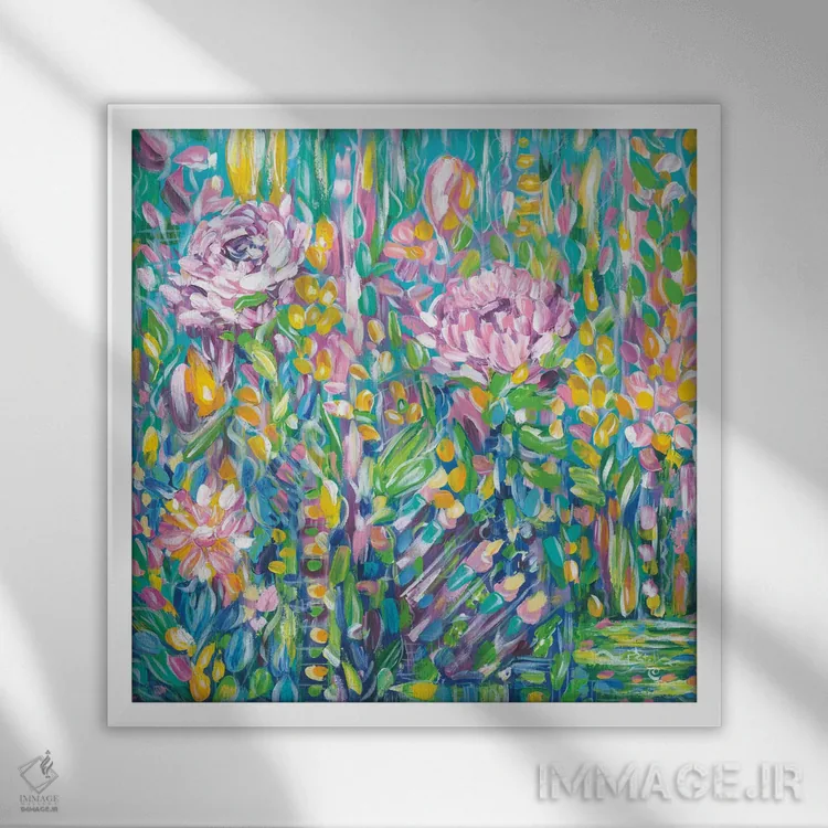 تابلو مزرعهای از گلها اثر استل گرنگس - نمای قابدار سفید