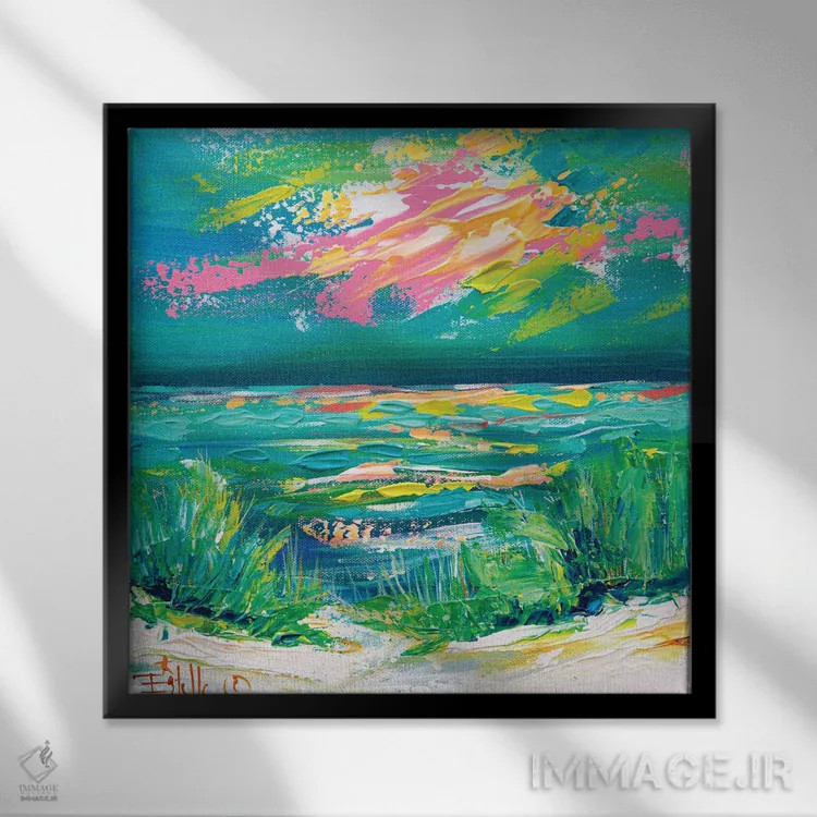 تابلو ساحل رنگارنگ اثر استل گرنگس - نمای قابدار مشکی