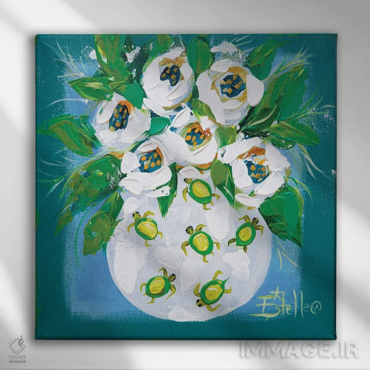 تابلو شکوفههای لاکپشتی اثر استل گرنگس - نمای روبهرو روی دیوار