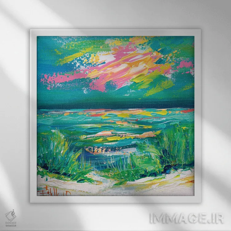 تابلو ساحل رنگارنگ اثر استل گرنگس - نمای قابدار سفید
