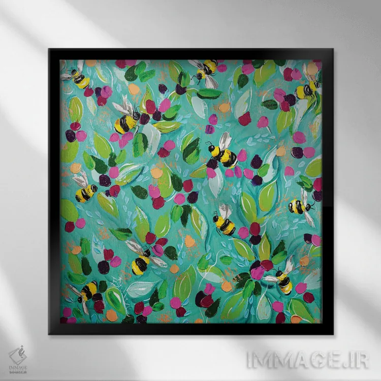 تابلو زنبورهای بامبل (طنز بر زنبور) اثر استل گرنگس - نمای قابدار مشکی