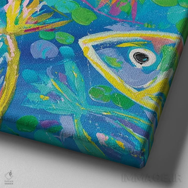 تابلو غوطهور در ژرفا (ارجاع به آهنگ مشهور) اثر استل گرنگس - نمای نزدیک بافت بوم