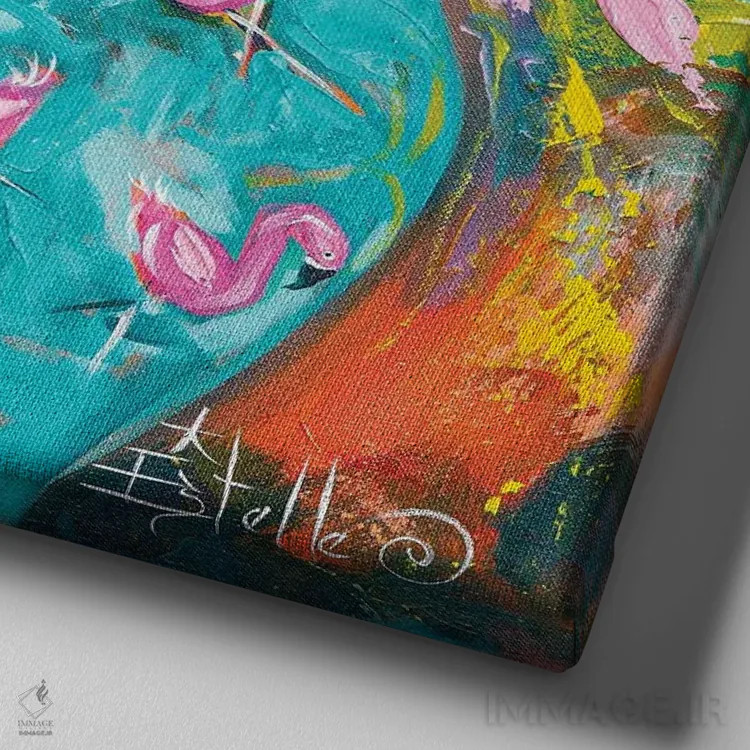 تابلو آبهای فلامینگو اثر استل گرنگس - نمای نزدیک بافت بوم