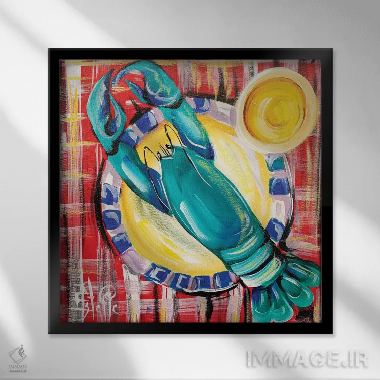 تابلو خرچنگ آبی و کره اثر استل گرنگس - نمای قابدار مشکی