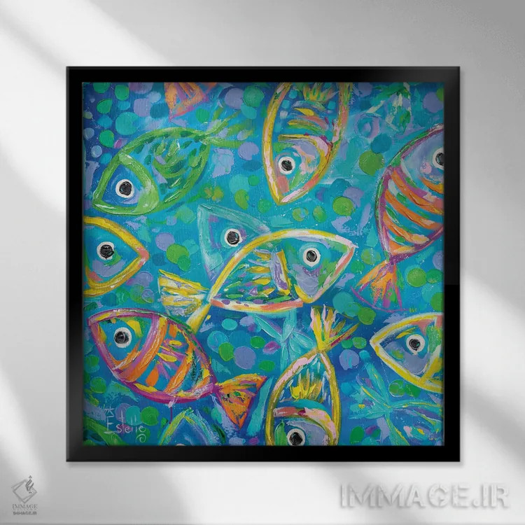 تابلو غوطهور در ژرفا (ارجاع به آهنگ مشهور) اثر استل گرنگس - نمای قابدار مشکی