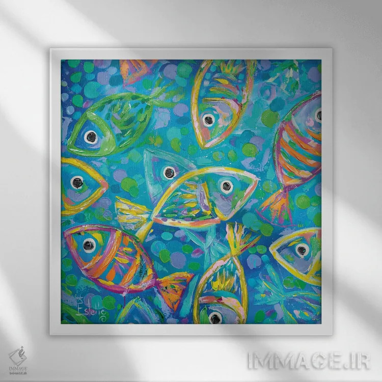 تابلو غوطهور در ژرفا (ارجاع به آهنگ مشهور) اثر استل گرنگس - نمای قابدار سفید