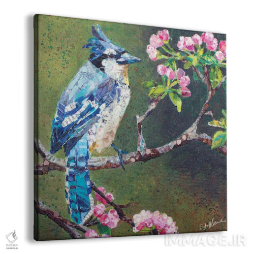 تابلو زاغ کبود روی شکوفههای سیب اثر الیزابت سن هیلر - نمای پرسپکتیو محصول