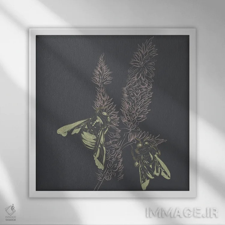 تابلو دمروباه و زنبورها لینوتایپ ۱ اثر ارین اسپارلر - نمای قابدار سفید