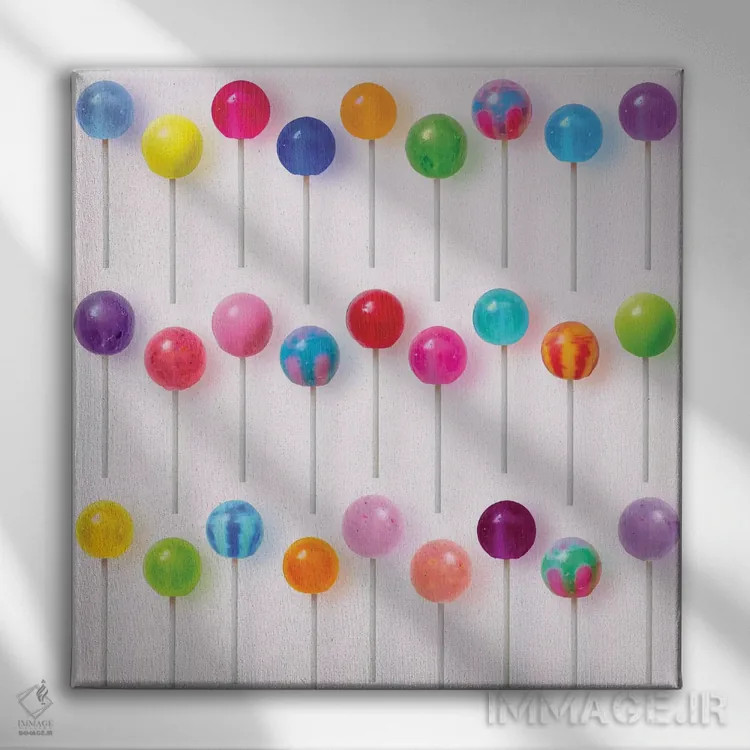 تابلو آبنباتچوبیهای رنگارنگ اثر ارین سامر - نمای روبهرو روی دیوار