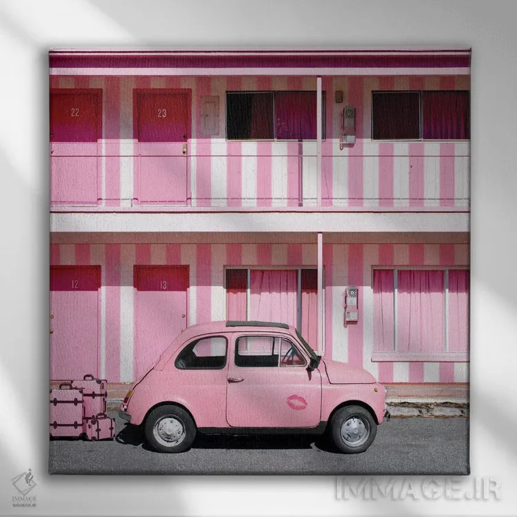 تابلو زنده باد وگاس صورتی اثر ارین سامر - نمای روبهرو روی دیوار