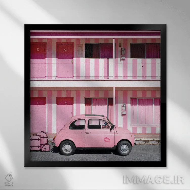 تابلو زنده باد وگاس صورتی اثر ارین سامر - نمای قابدار مشکی