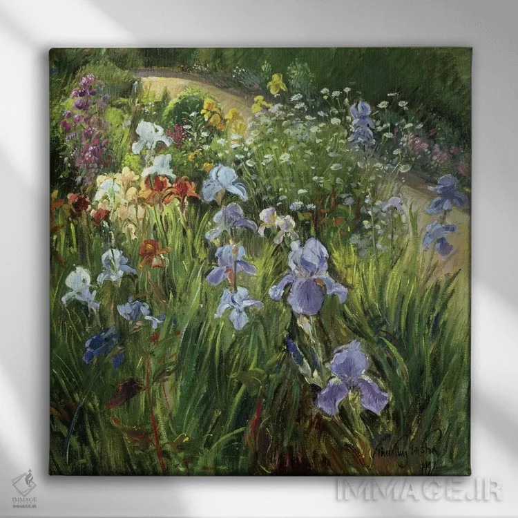 تابلو زنبقها و گل مینا اثر تیموتی ایستون - نمای روبهرو روی دیوار