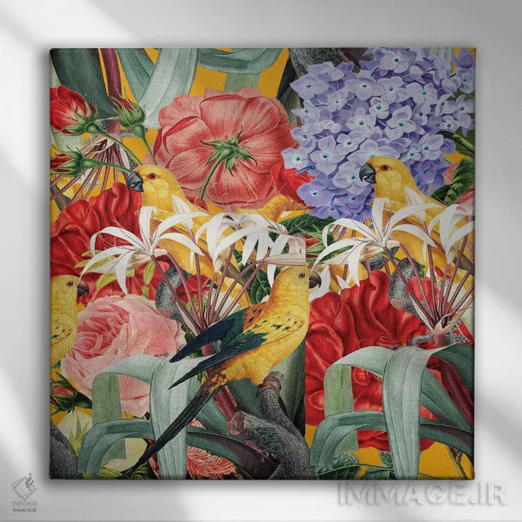 تابلو پرندگان زرد اثر ادسون راموس - نمای روبهرو روی دیوار