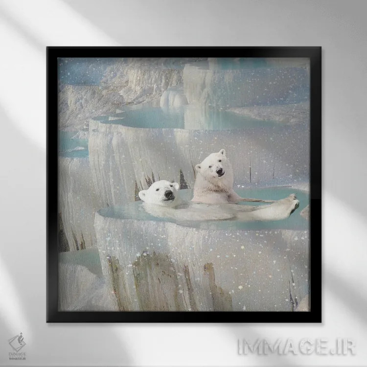 تابلو شنا با خرس قطبی اثر ارین سامر - نمای قابدار مشکی