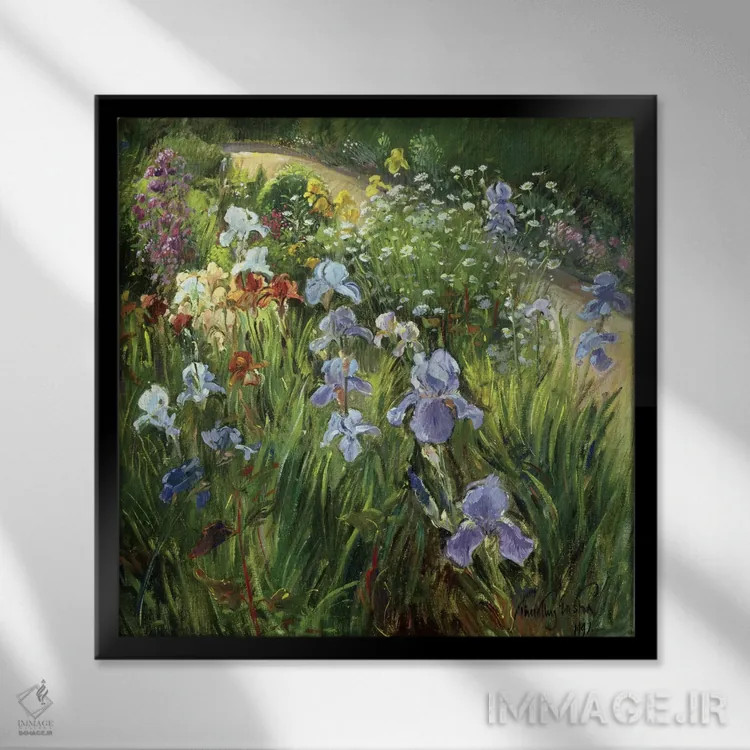 تابلو زنبقها و گل مینا اثر تیموتی ایستون - نمای قابدار مشکی