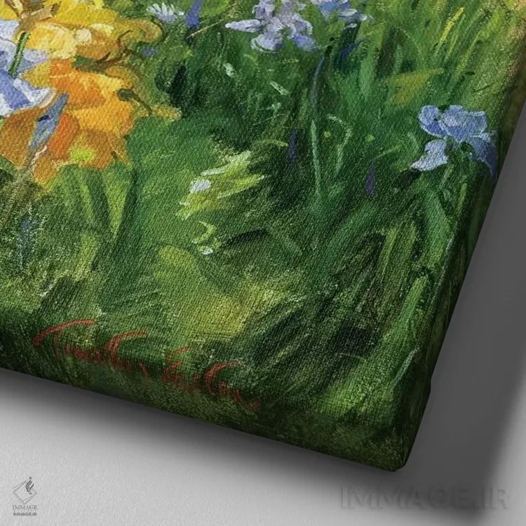 تابلو راکت شیرین، دیجیتالیس و زنبقها اثر تیموتی ایستون - نمای نزدیک بافت بوم