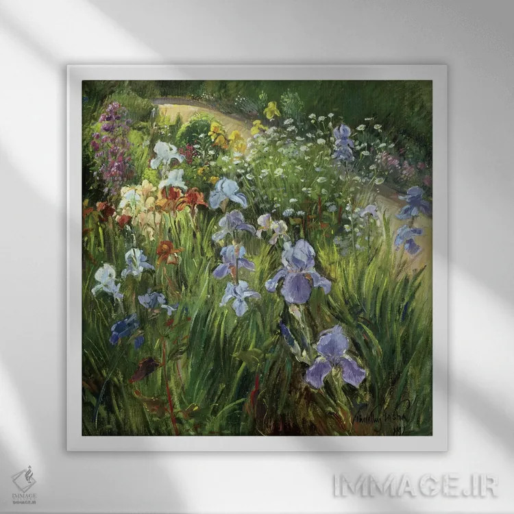 تابلو زنبقها و گل مینا اثر تیموتی ایستون - نمای قابدار سفید